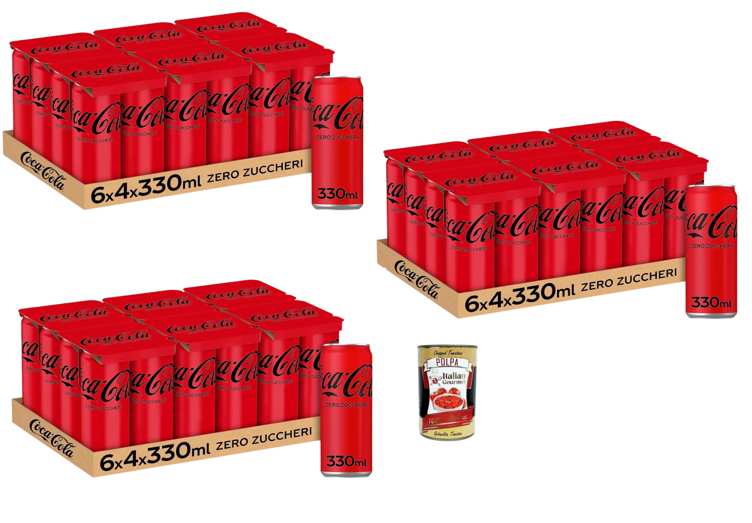 Italian Gourmet Cola Zero Zucker 72 x 330 ml Dosen koffeinhaltiges Erfrischungsgetränk ohne Zucker kalorienarm Vorratspack Großhandel Haushalt & Büro + Italian Gourmet Polpa