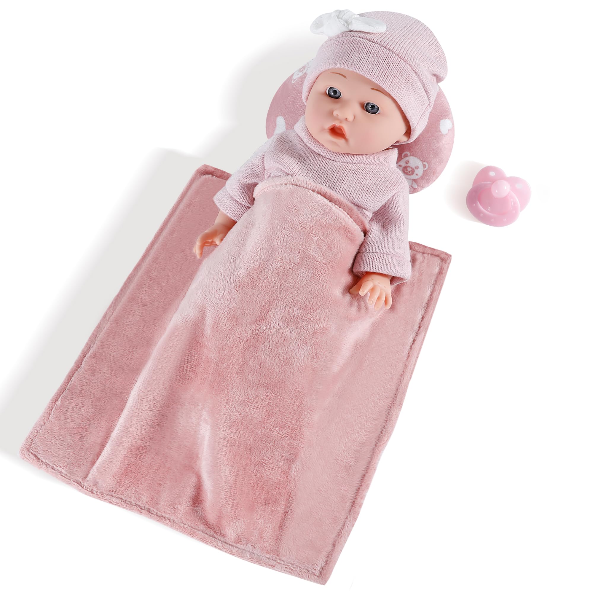 12 Inch Baby Doll with Doll Clothes, Headband, Pacifier, and