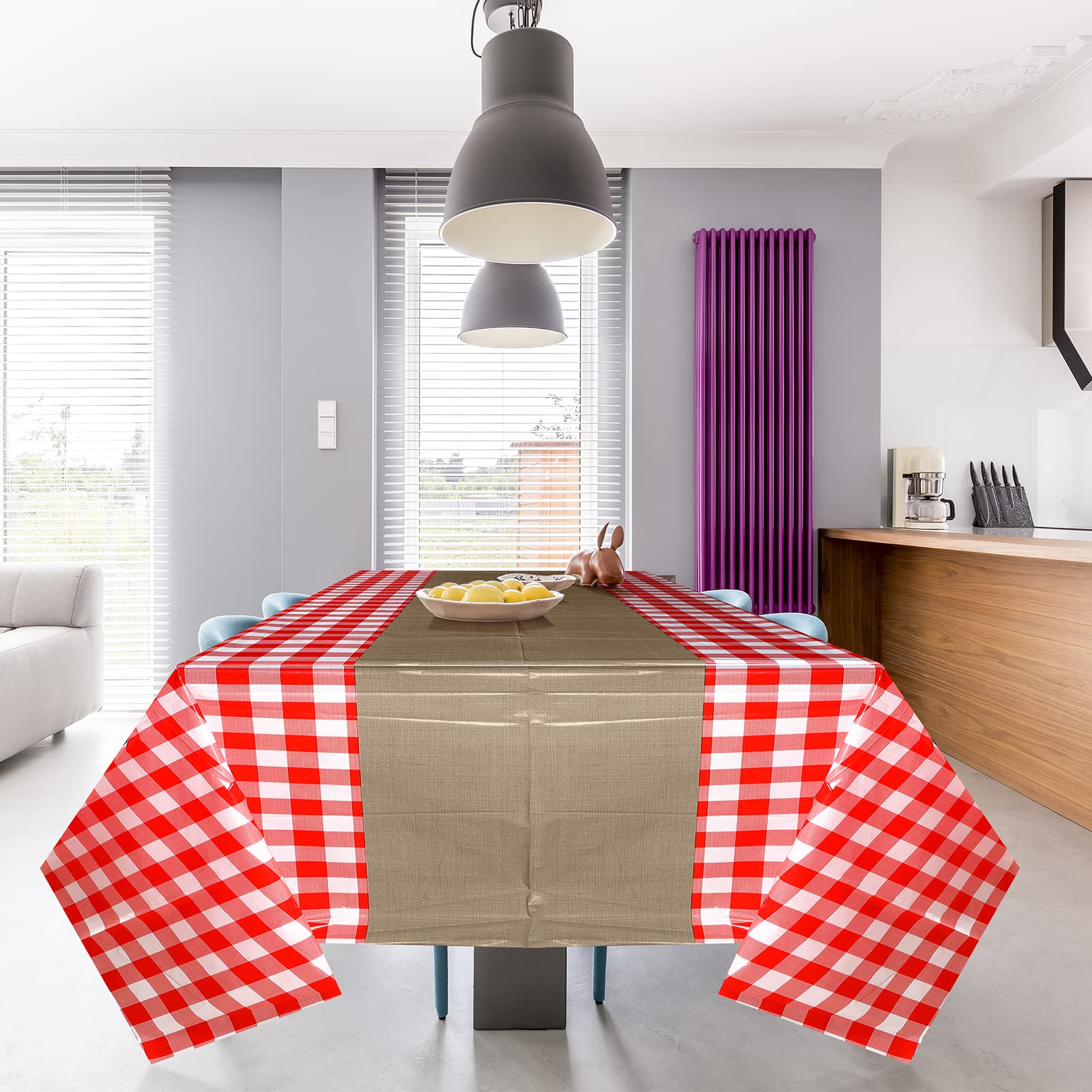 12 manteles desechables de plástico para pícnic a cuadros decorativos rectangulares de 54 x 108 pulgadas, manteles a cuadros blancos y rojos para cumpleaños, bodas, fiestas en interiores y exteriores