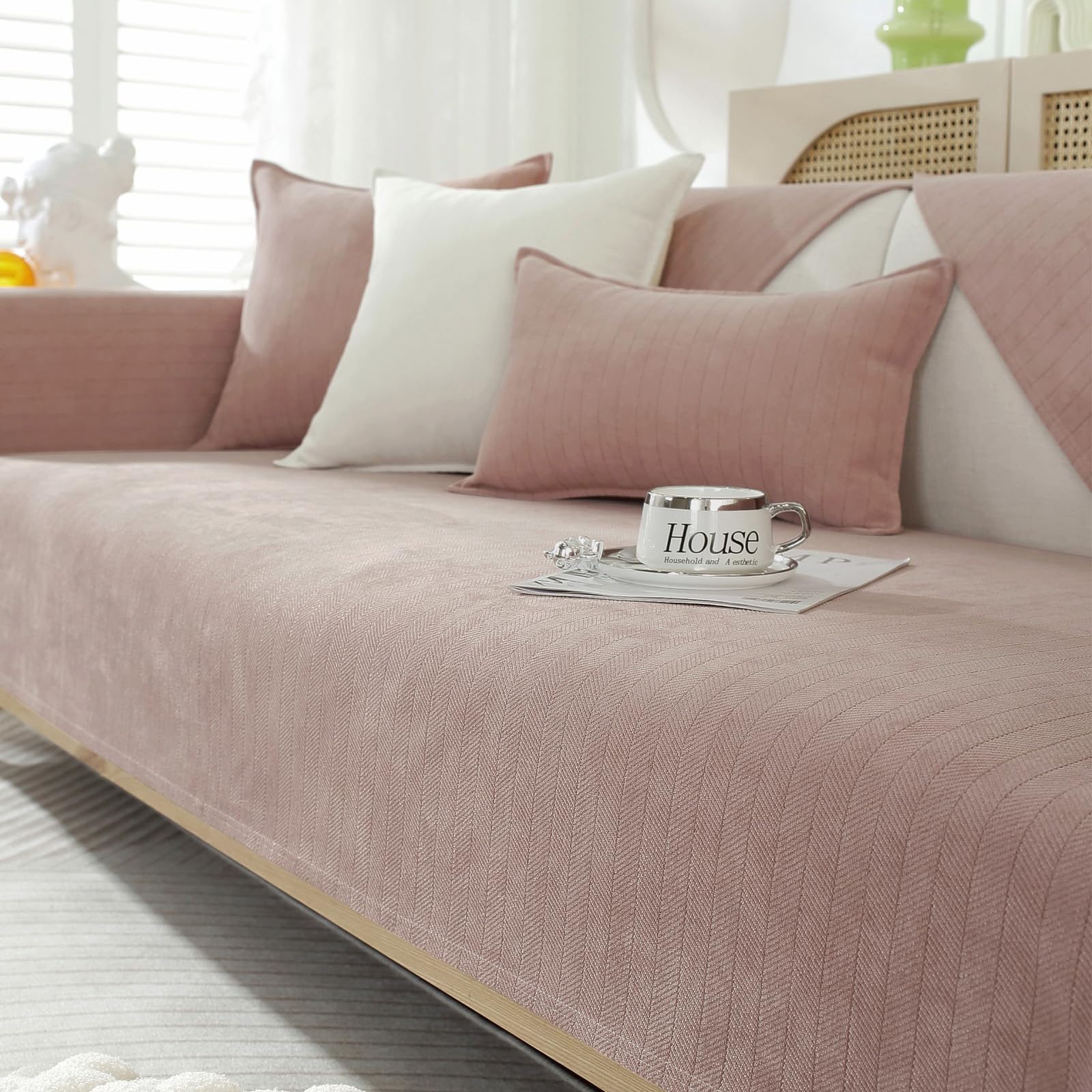 GKXLH Soft Chenille Sofa Covers Washable - New Sofa Cushion Covers, Non-Slip Sofa Cover 1 2 3 Seater Couch Covers for Sectional Sofa, Sofa Slipcovers L Shape Furniture Protector (Pink, 70x150cm)