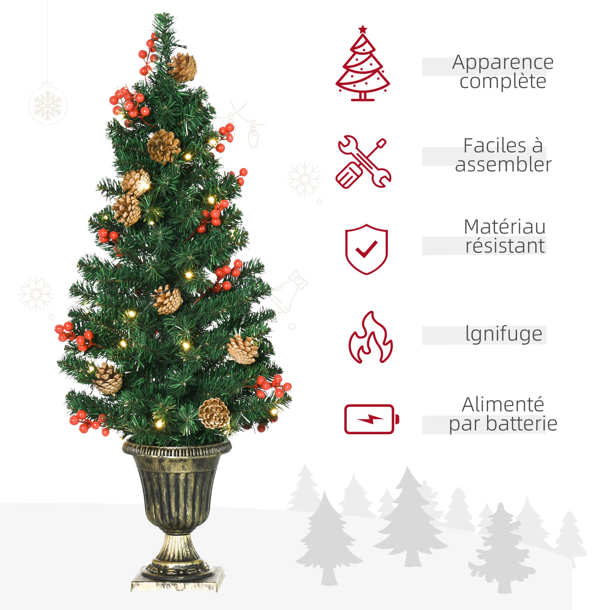 HOMCOM Lot de 4 Pièces Décoration de Noël Lumineuse, 1 Couronne, Vert