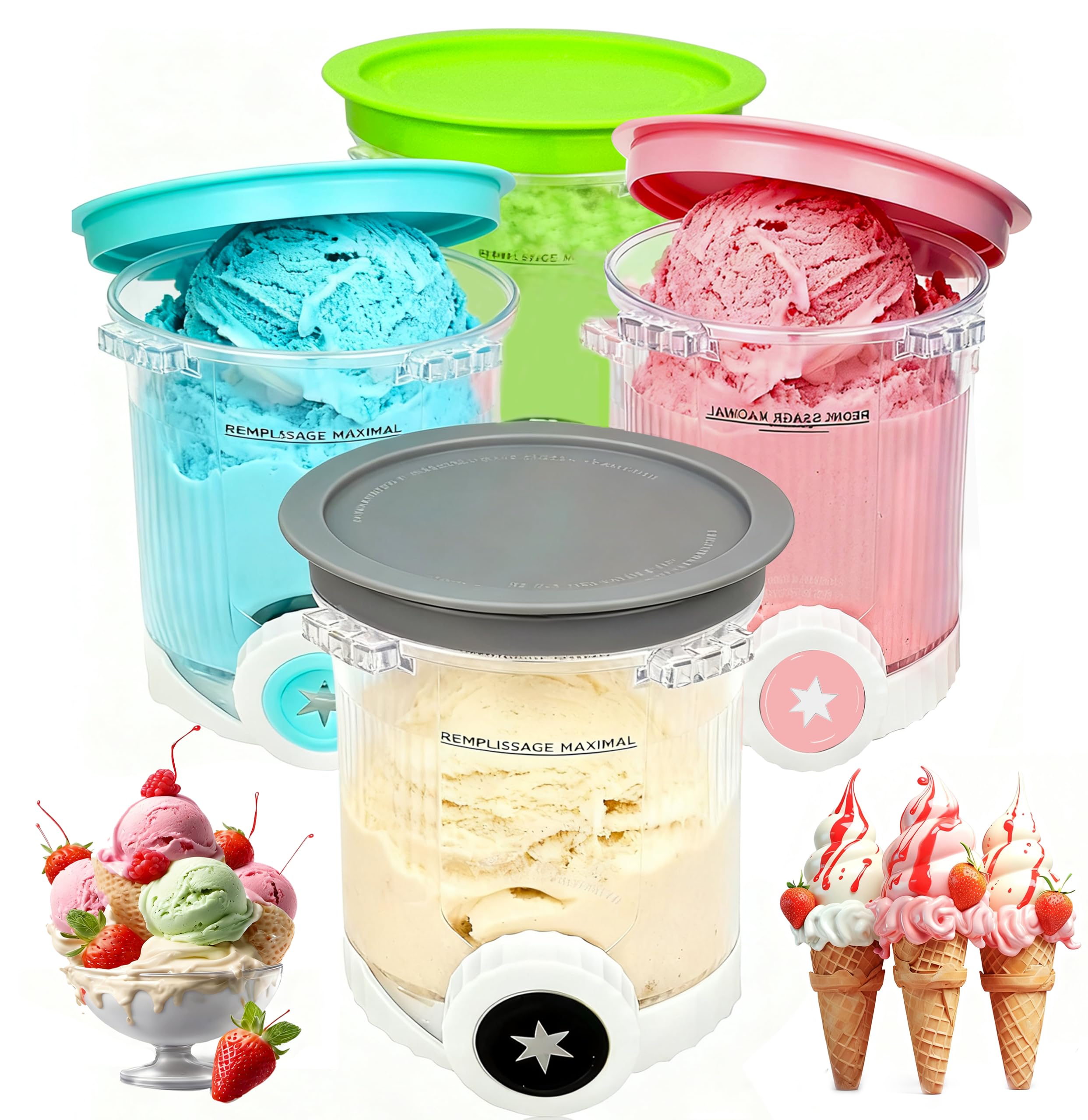 HAIWILL Lot de 4 pièces de rechange pour récipient Ninja Swirl NC701EU 480 ml, sans BPA, passe au lave-vaisselle, compatible avec les récipients Ninja Creami Swirl, pour accessoires de sorbetière