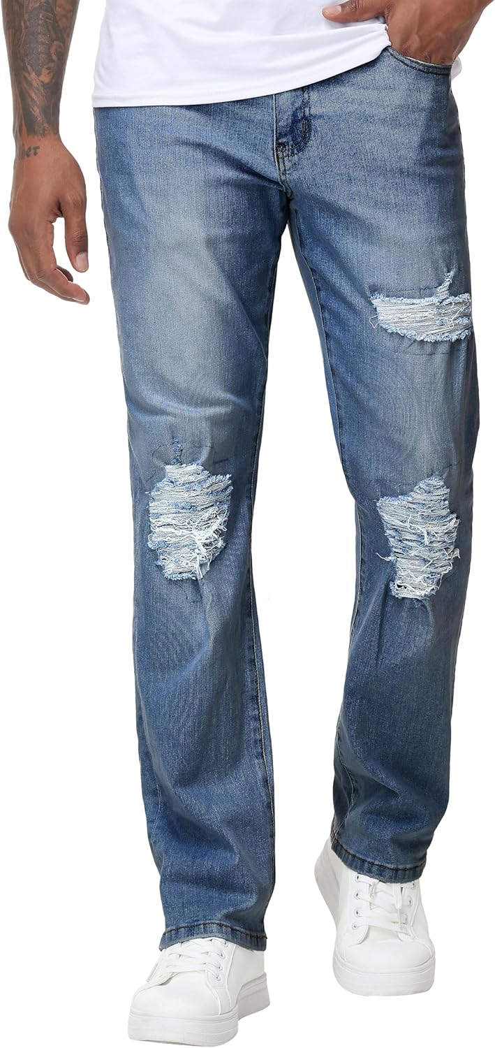 Men's Regular Fit Straight-Leg Jeans - High-Stretch Cotton Fashion Comfort Flex Waist Denim Pants - Image 3
