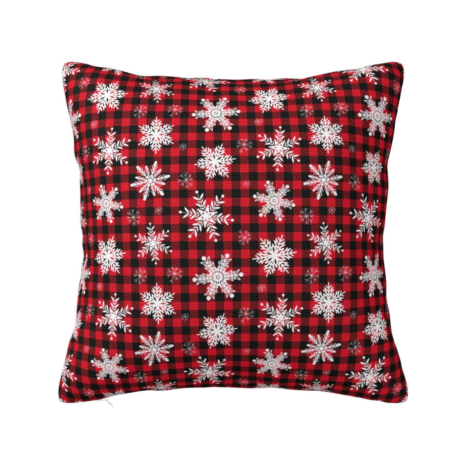 Snowflakes & Buffalo Plaid Pillowcase 16"x16"