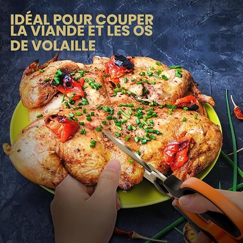 Vitalismo Ciseaux de Cuisine Professionnel Multiusage - Ciseau Cuisine en Acier Inoxydable Lame Tranchante Protège-lame Poignée Antidérapante pour Viande Volaille Poisson Poulet Pizza Grille Os Noix - 3