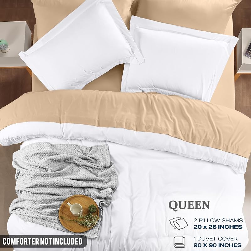 Duvet Cover Queen, 3 Piece Cotton Like Polyester With Zipper Closure, White image 2