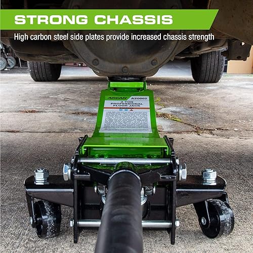 Miniatura 4 de Arcan Gato de piso de acero de 3 toneladas y MAXXHAUL 70472 Calzo de rueda negro de goma sólida resistente, paquete de 2