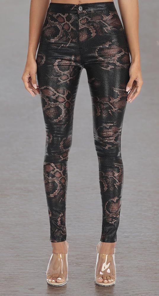 WAYRUNZ Womens High Waisted Faux Leather Pants PU Coated