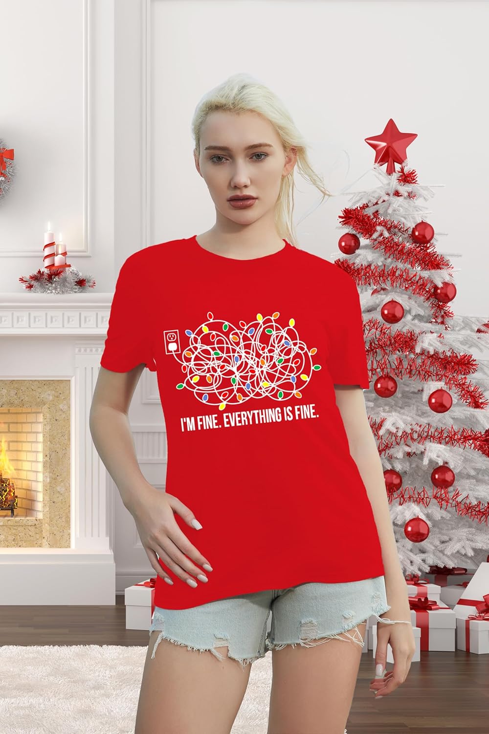 Merry Christmas Shirt for Women Xmas Holiday Tshirt Christmas Lights Tee Top - Image 2