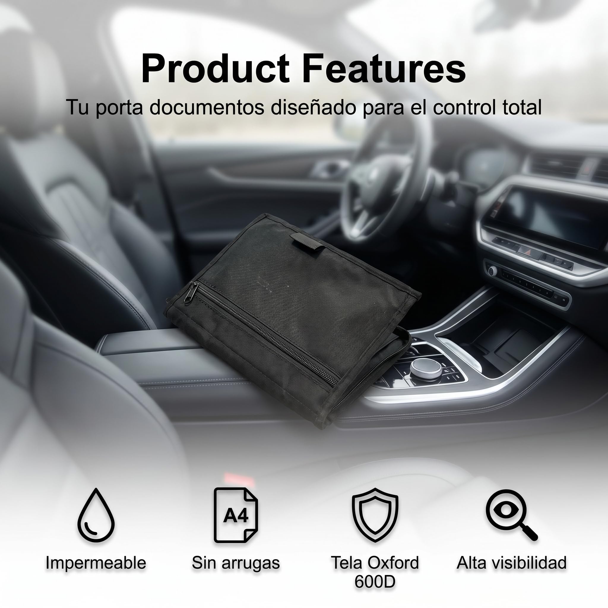 Organizador de Coche para Guanteras, Carpeta Portadocumentos con Múltiples Bolsillos para Manuales y Tarjetas, Estuche de Almacenamiento para Documentación del Vehículo, Negro