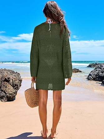 ANRABESS Women Swimsuit Cover Up Beach Crochet Bathing Suit Mini Dress