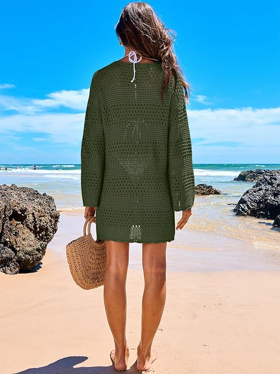 ANRABESS Women Swimsuit Cover Up Beach Crochet Bathing Suit Mini Dress