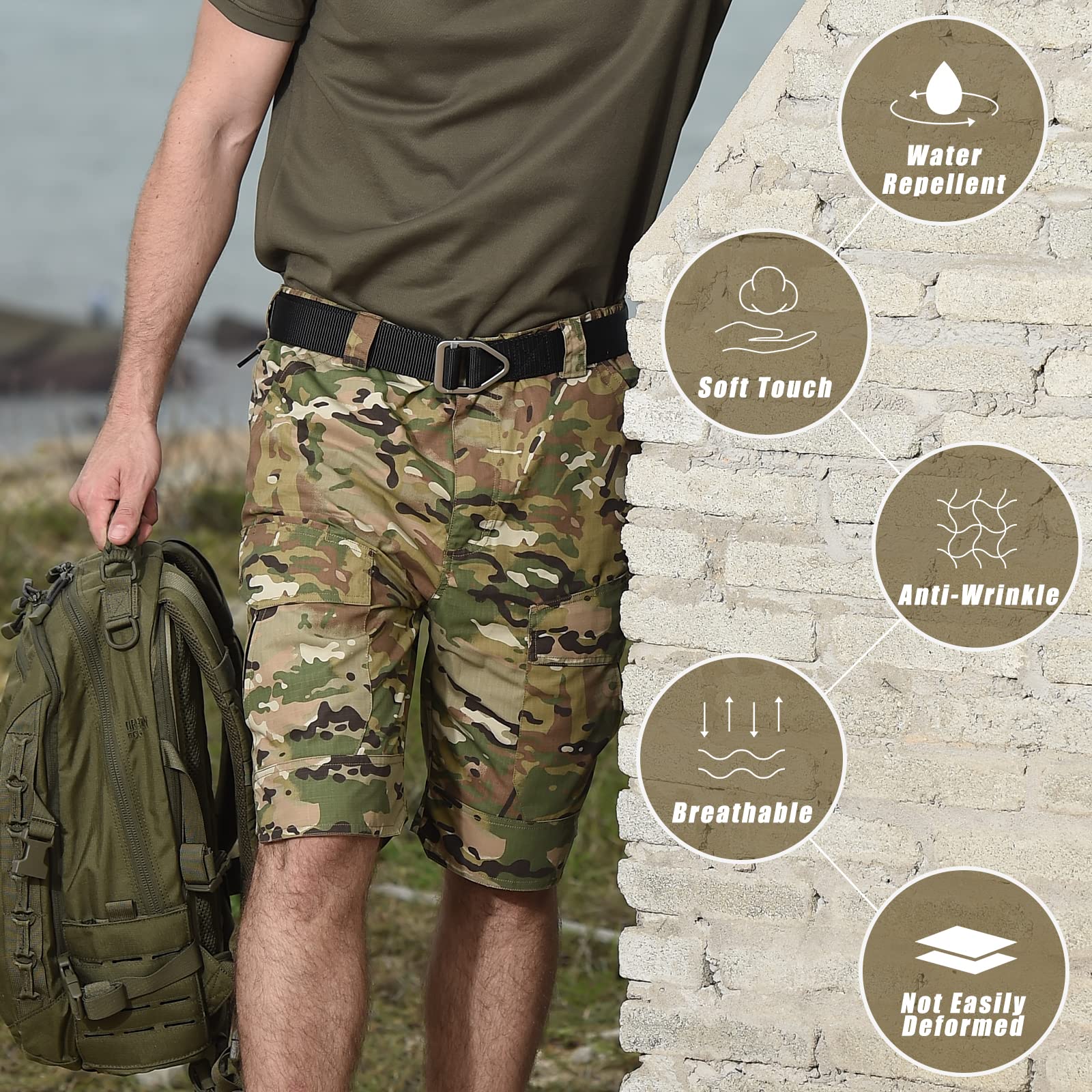 BWBIKE Pantalones Cortos Tácticos de Carga Pantalones para Exteriores para Hombres Pantalones Cortos de Entrenamiento de Verano Pantalones Militares para Fanáticos del Ejército (Sin Cinturón)