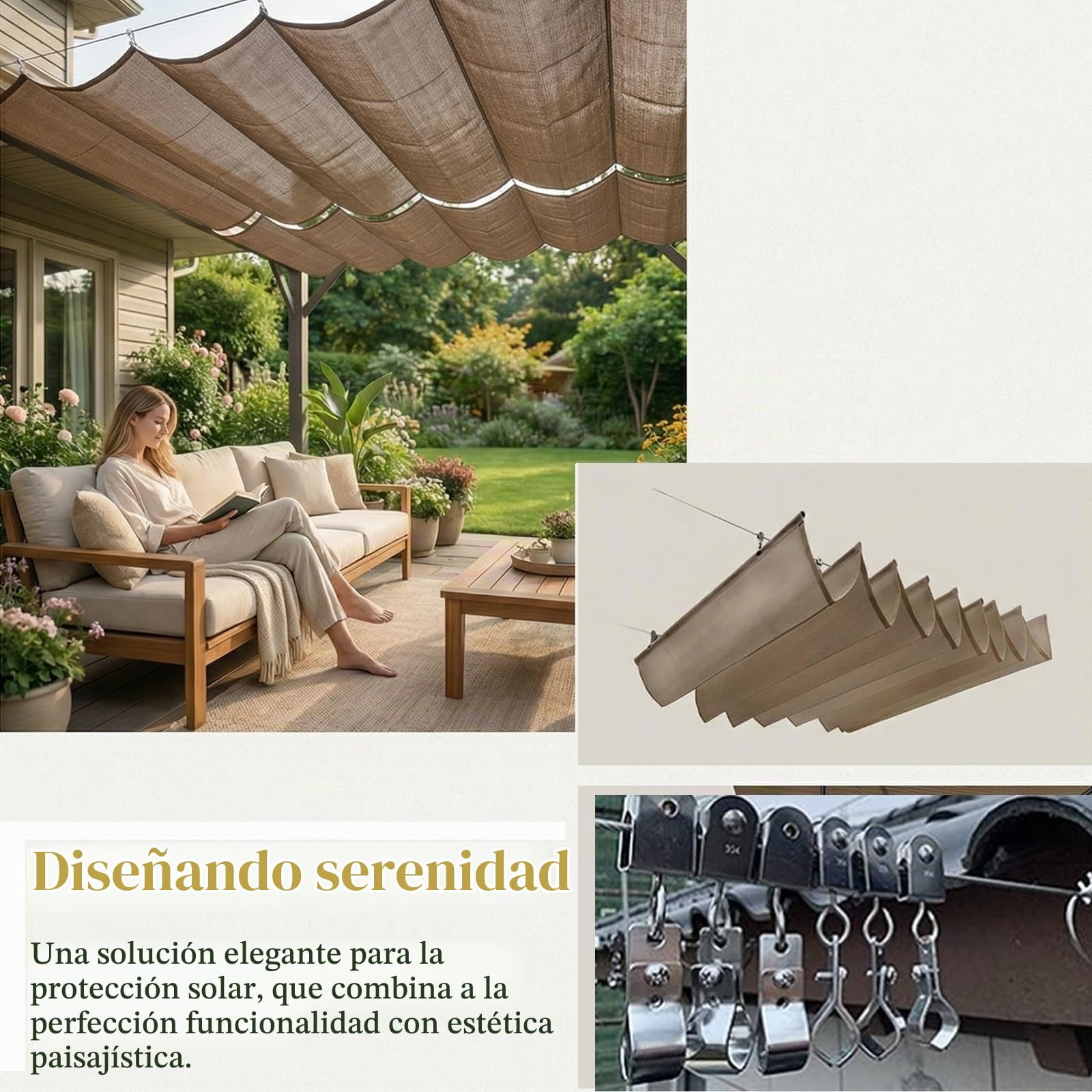 Toldo Vela de Sombra Retráctil,Red de Sombra,Vela de SombraExterior, Retráctil Ondulada Velade Sombras, Techo corredizo de toldo for Terraza, Jardín, Patio y Balcón(W1.8*L4m/W5.90*L13.12ft)