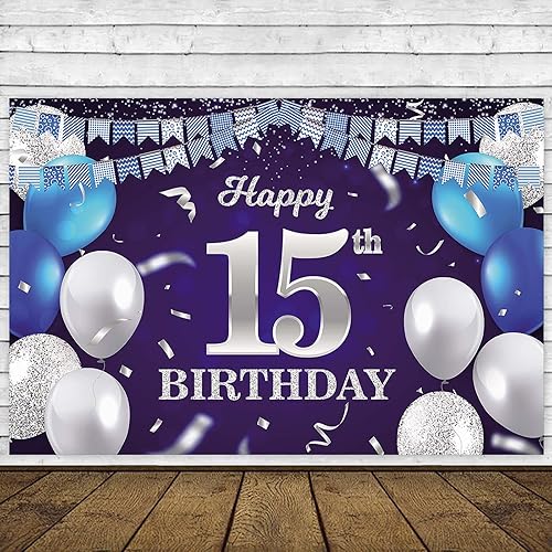 Vista 138 de Cartel de feliz cumpleaños número 31, globos azul marino, bandera de confeti a rayas, puntos de luz, saludos a 31 años, decoración temática