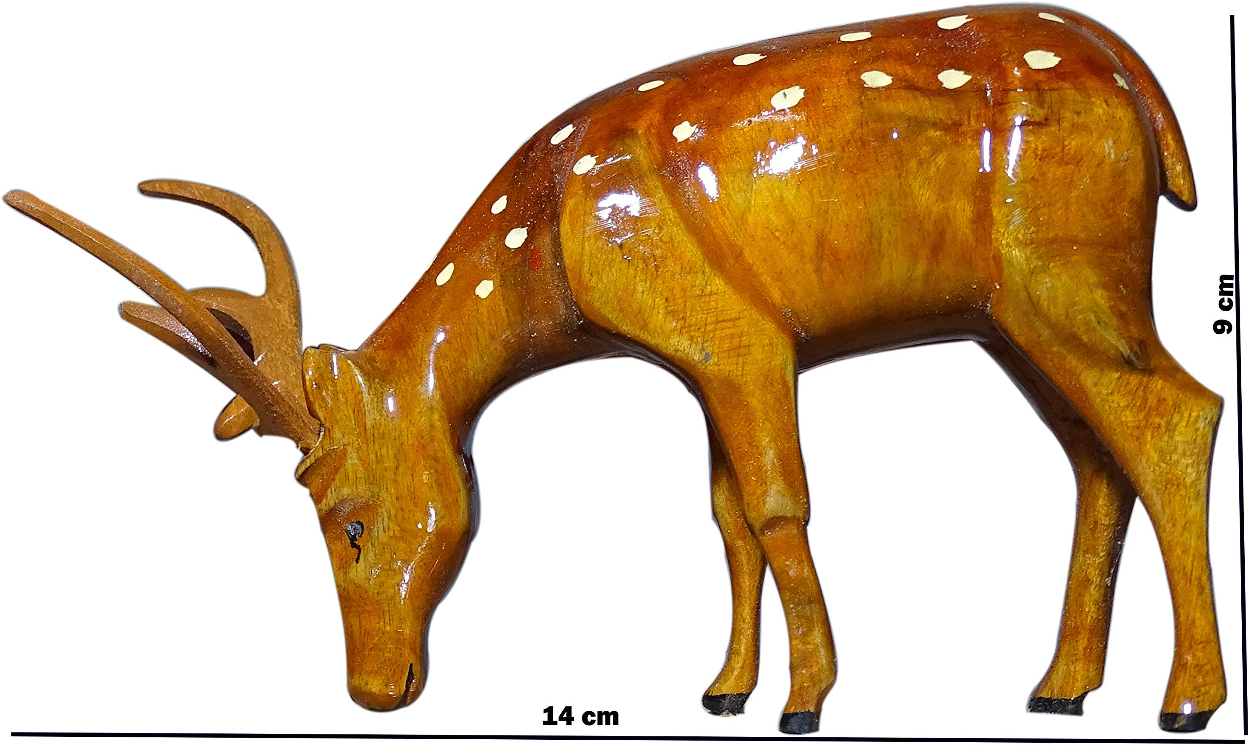 Hiralal Karmakar sztuka i rękodzieło, pełna figura, drewniane rękodzieło, jeleń, prezentacja do domu i biura, dekoracja stołu (13 cm z rogiem, naturalne drewno, przezroczysty brąz)