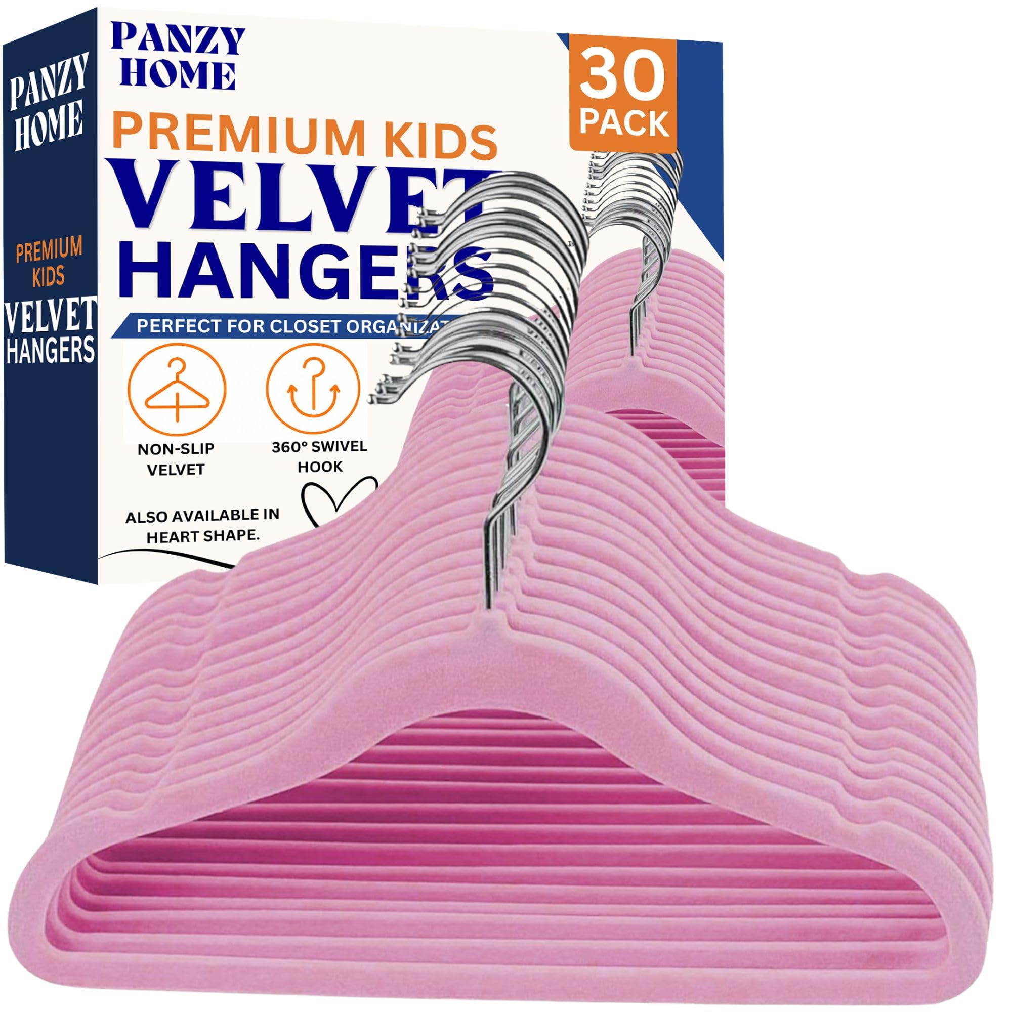 Panzy Home Pink Kids Velvet Clothes Hangers, Non-Slip Clothes Hangers For Infant And Toddler, Ultra-Slim Space Saving For Nursery Closet Organisation (30, )