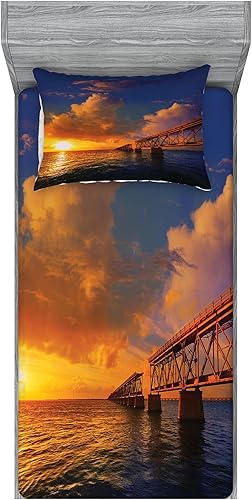 Miniatura 190 de Ambesonne Juego de sábanas bajeras y fundas de almohada, dibujos de aviones antiguos, vuelos clásicos con fechas, estilo vintage, diseño nostálgico,