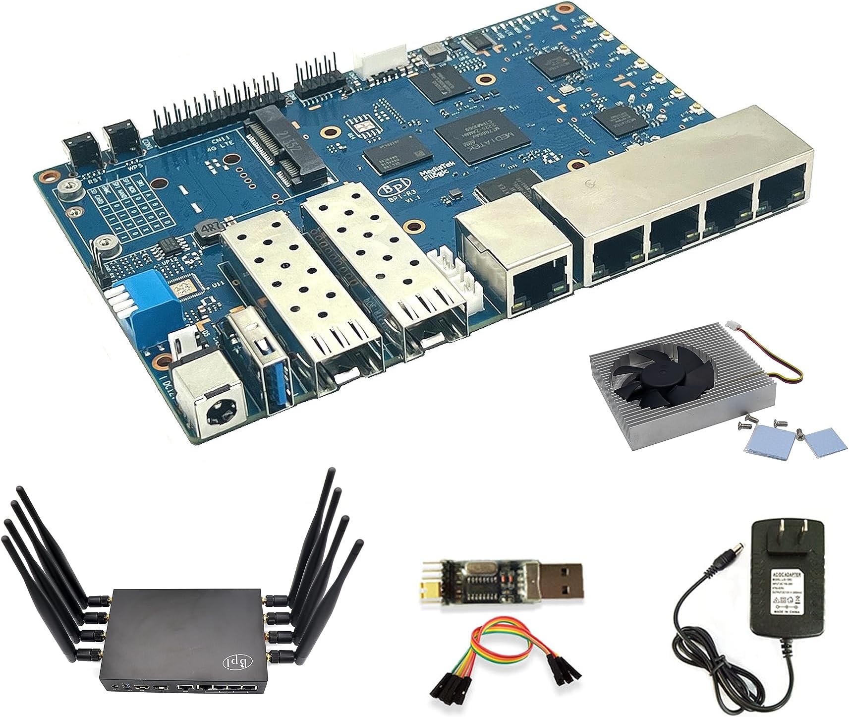 Banana Pi BPI-R3 Wi-Fi 6 OpenSource Wireless Dual-Band OpenWRT Router Board with MediaTek MT7986(Filogic 830),Support 5X GbE and 2X 2.5GbE SFP (Bundle3-BPI R3+Antennas)