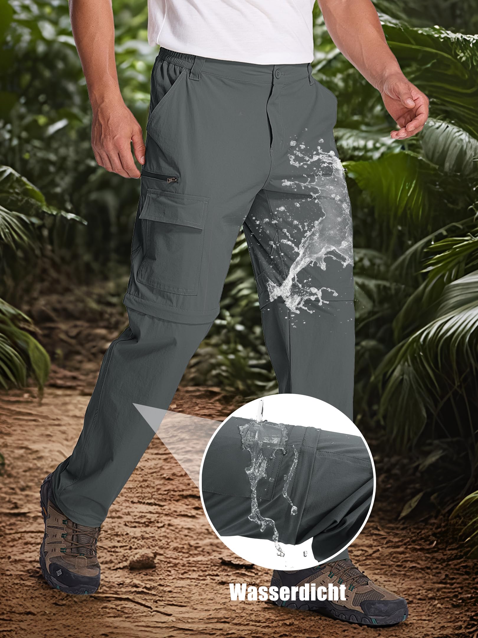 Pantaloni Uomo Convertibili, Pantaloni da Trekking Estivi Leggeri Traspiranti Asciugatura Rapida con Zip-off, Cargo 6 Tasche per Escursionismo, Ciclismo, Viaggio, Campeggio