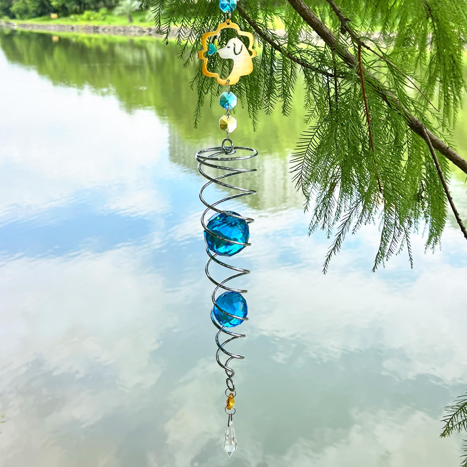 Dog Gazing Ball Spiral Tail Wind Spinner Sun Catcher