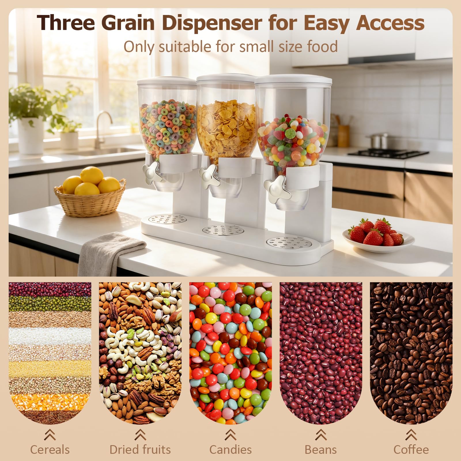 Müslispender & Snack-Dispenser mit 3 Kammern, 6L Gesamtvolumen - Rotierender Getreidebehälter für Cornflakes, Nüsse und Kaffeebohnen | Luftdicht & Crush-Free Design für Küche & Snackstation