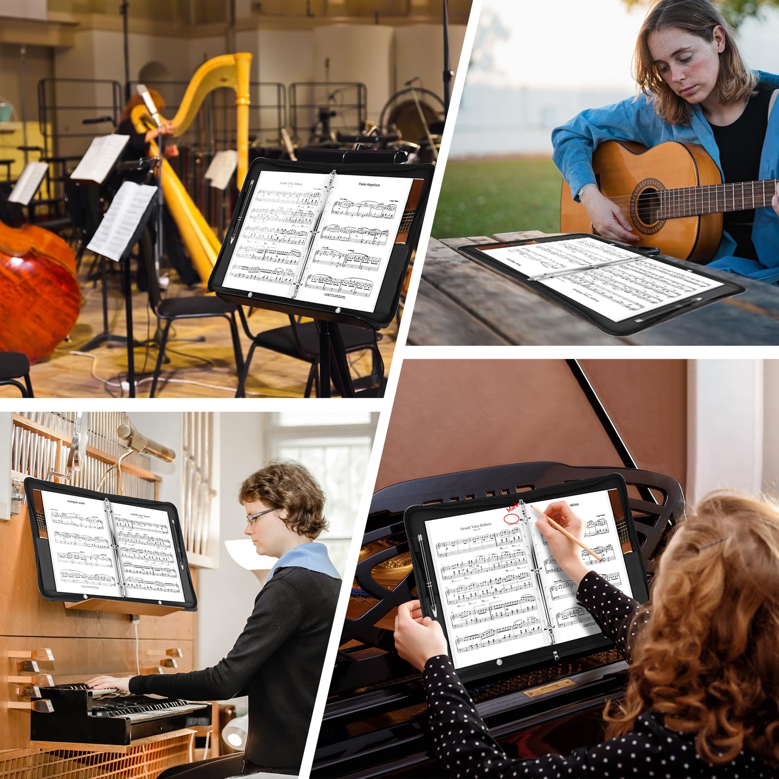 Muziekmap A4, zwart PU lederen koormap voor bladmuzieknoten