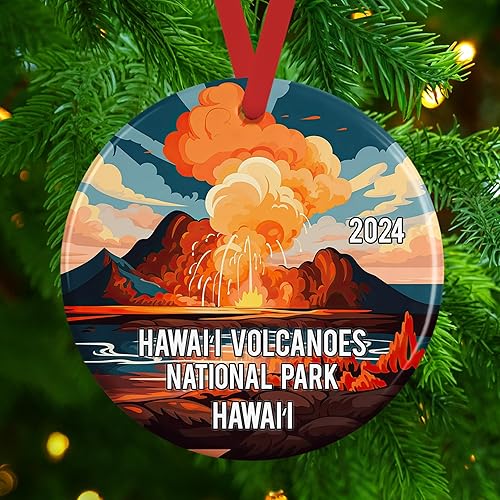 2024 Hawaii Volcanoes National Park Watercolor Christmas Ornament, Ceramic Hawaiian Vacation Travel Souvenir