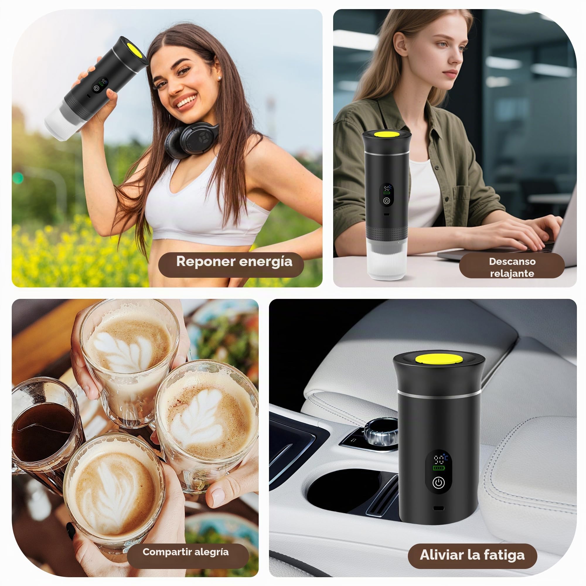 Bostar Máquina de Café Portátil con Pantalla Digital Temperatura, 3 en 1 Cafetera Espresso Eléctrica Portátil Cafetera para Camping Viaje Compatible con Cápsulas Pequeñas Grandes Café Molido-Verde