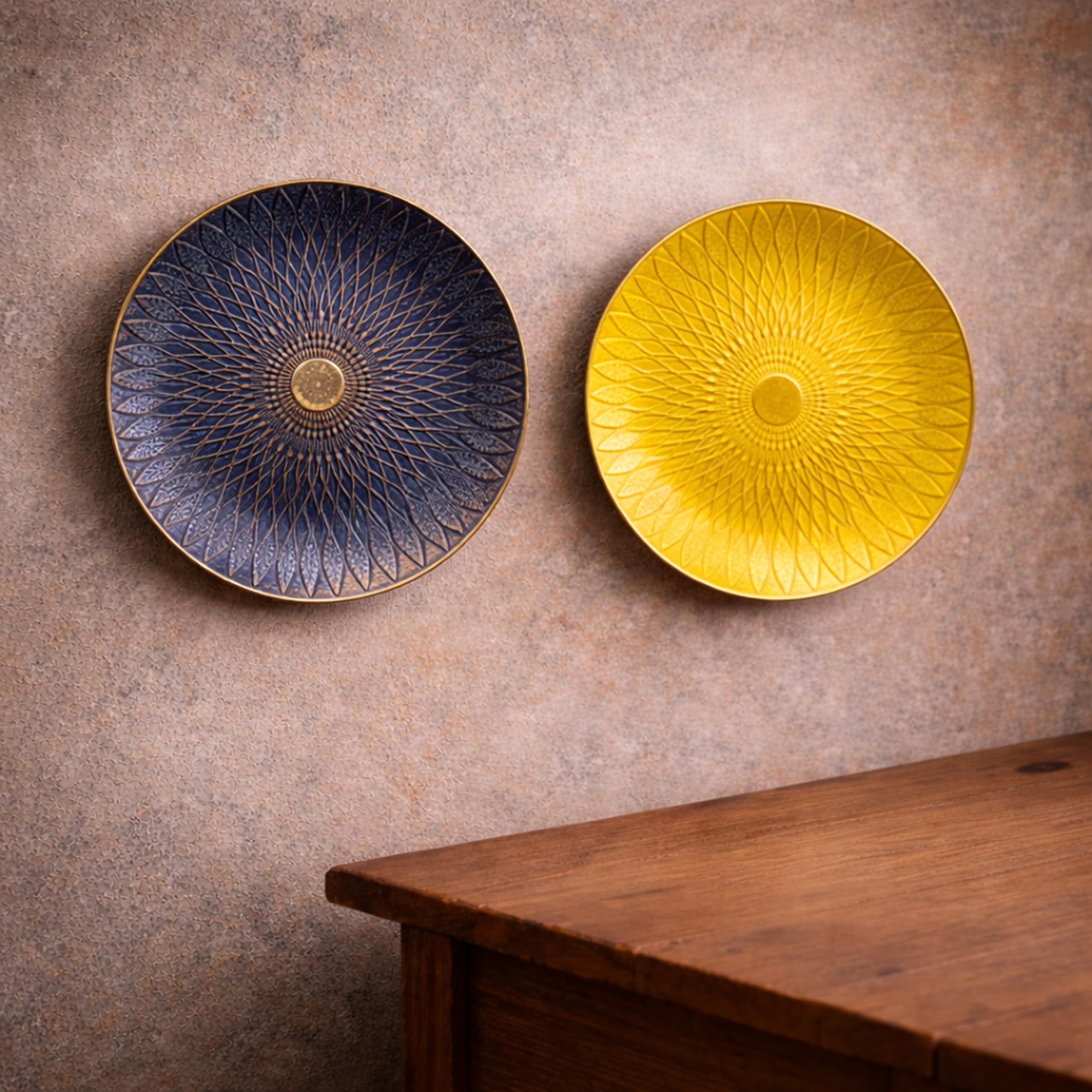 Art Street Decorative Wall Plates - Blue & Yellow -1