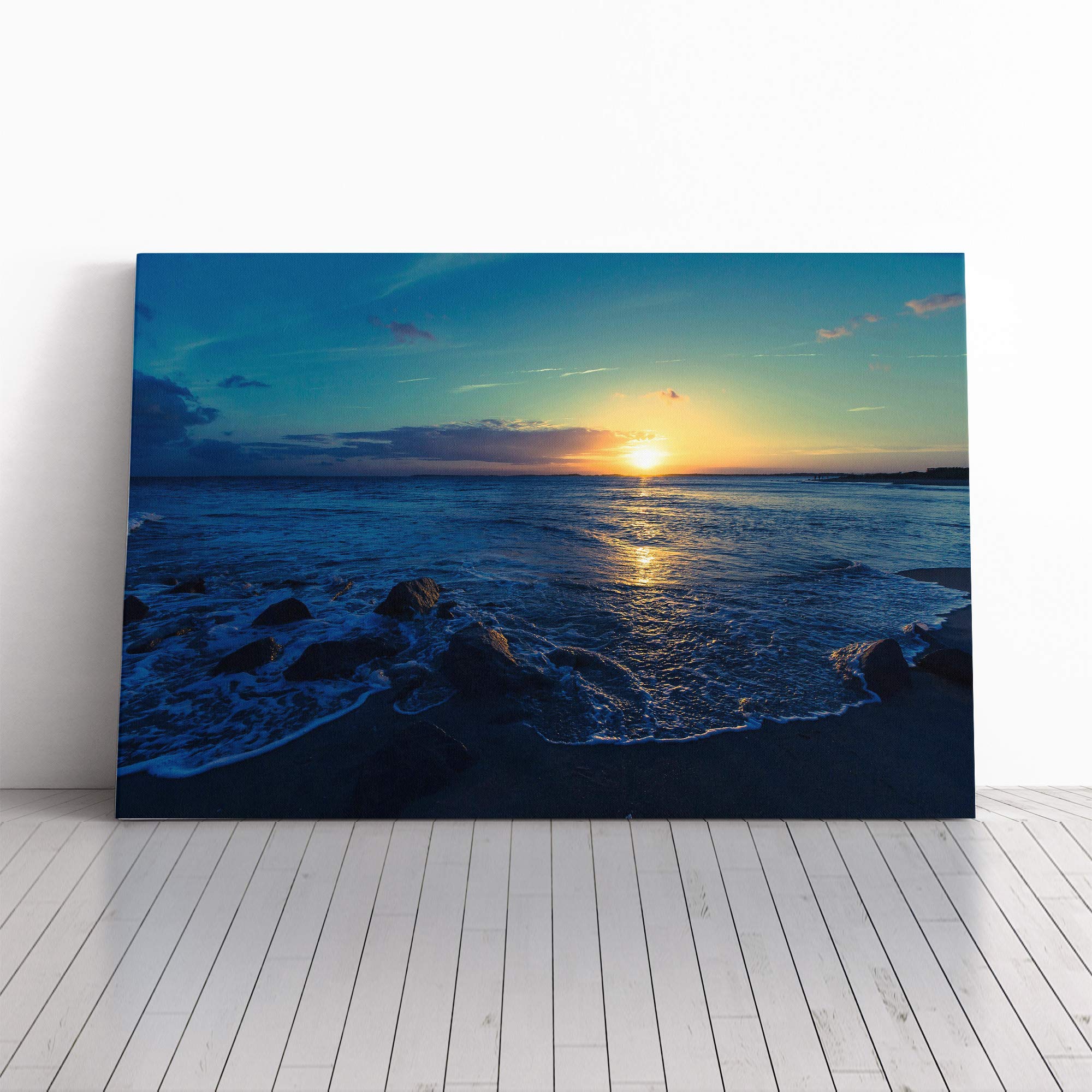 Beautiful Sunset Seascape (2) Canvas Print | Gallery Wrapped 30mm Frame Wall Art | 30x20 inches | Ready to Hang | Modern Seascape Picture | Living Room Bedroom Lounge Office
