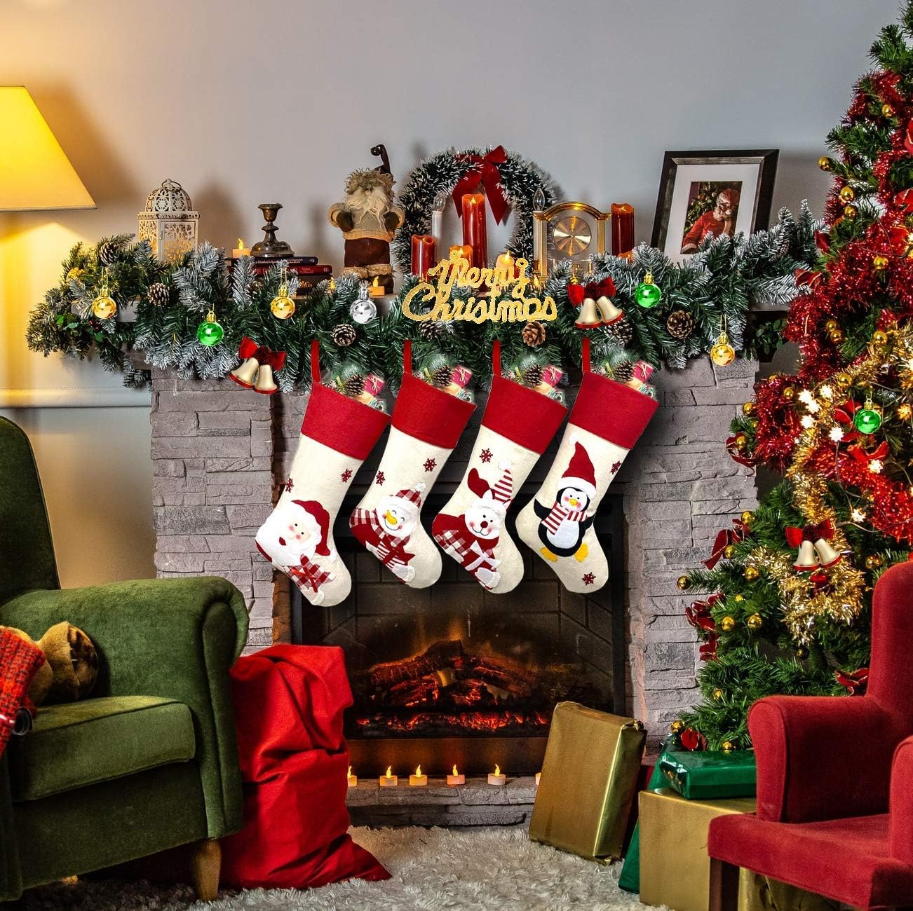 クリスマスソックス クリスマスストッキング 靴下 サンタソックス 大きい クリスマスツリー飾り サンタクロース エルク 吊り装飾用 オーナメント 暖炉 部屋飾り 家庭装飾 壁掛け 玄関飾り 置物 装飾 デコレーション 人気上昇中