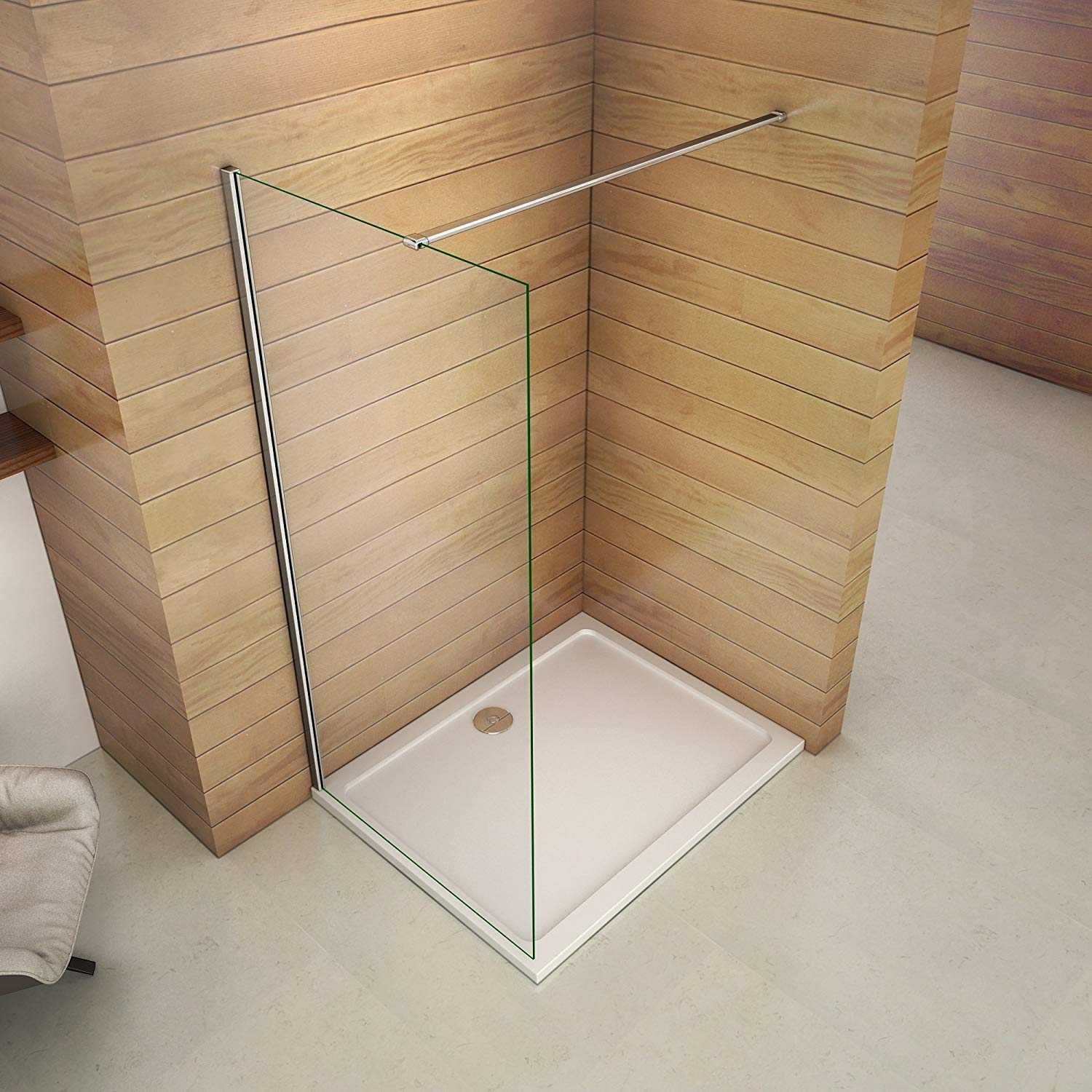 Box cabina doccia 76x195cm Walk In Parete Fissa Con Barra Stabilizzatrice Tagliabile 140cm Vetro Temperato Trasparente Anticalcare Easyclean