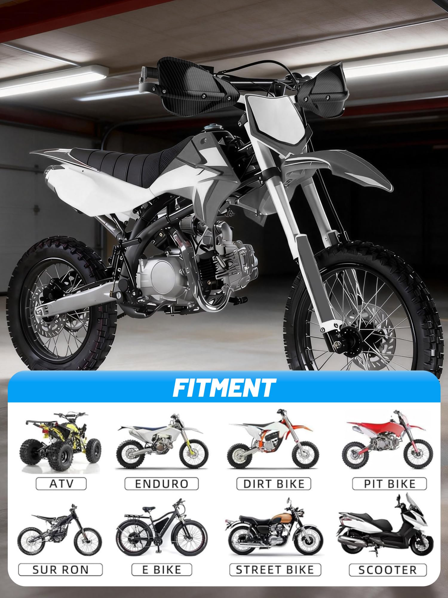 JFG RACING Protège-mains universels imitation fibre de carbone pour moto tout-terrain, motocross Enduro MX de 2,2 cm et 3,8 cm