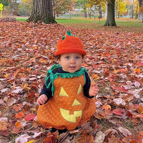 Miniatura 3 de Traje de Halloween para bebé niño y niña, sin mangas, mameluco de calabaza, lindo traje de calabaza