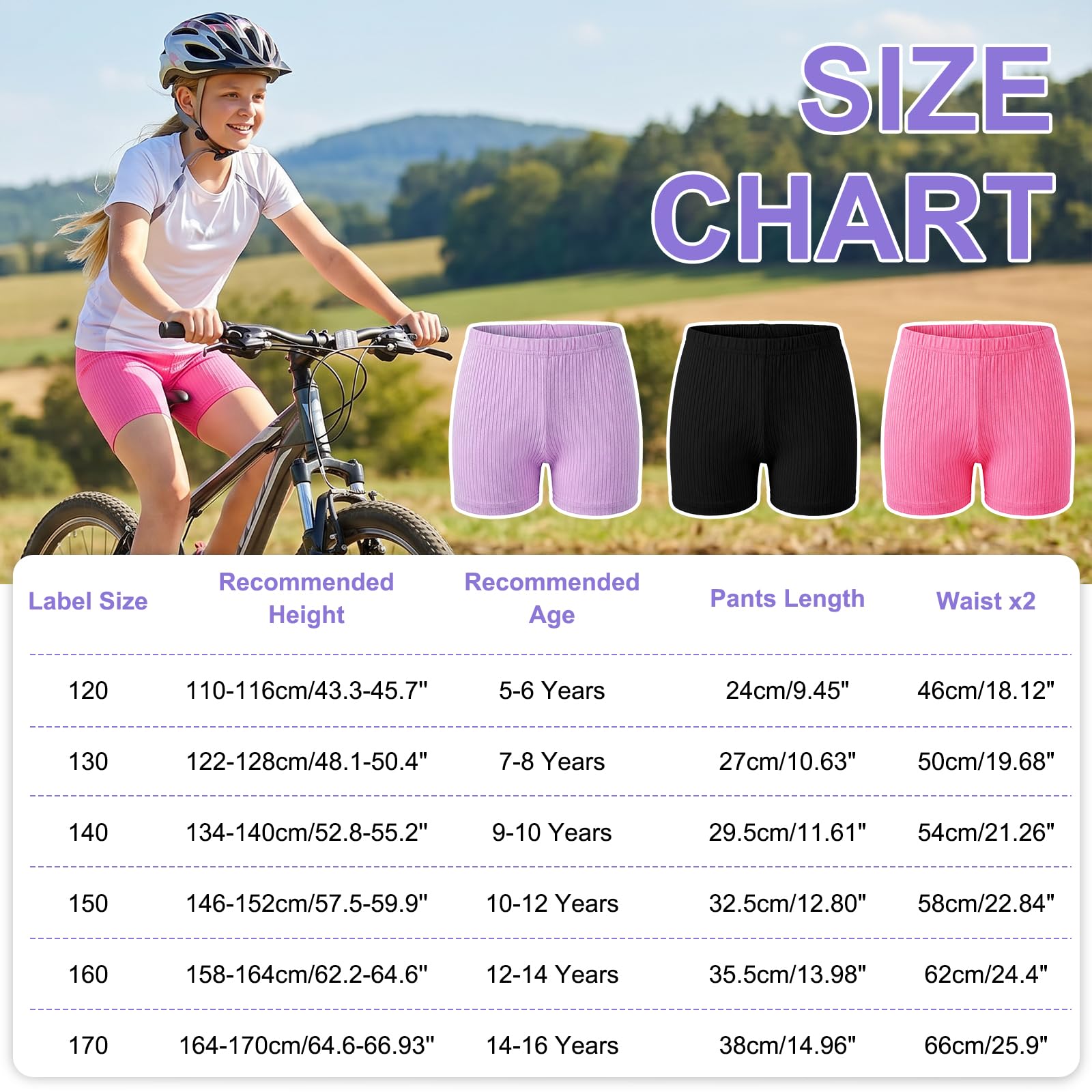 Dziewczęce spodnie rowerowe, 3 sztuki, bawełniane, oddychające, elastyczne, prążkowane, letnie spodnie, krótkie legginsy do uprawiania sportu, tańca, na co dzień, do szkoły, dla dzieci w