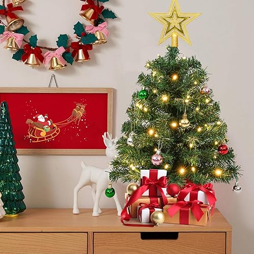 Miniatura 7 de Uten Mini Árbol de Navidad Bolas de Navidad Pequeñas 28 Piezas, Estrella de Copa del Árbol 50 LED Caja de Batería Impermeable con Base de Cemento