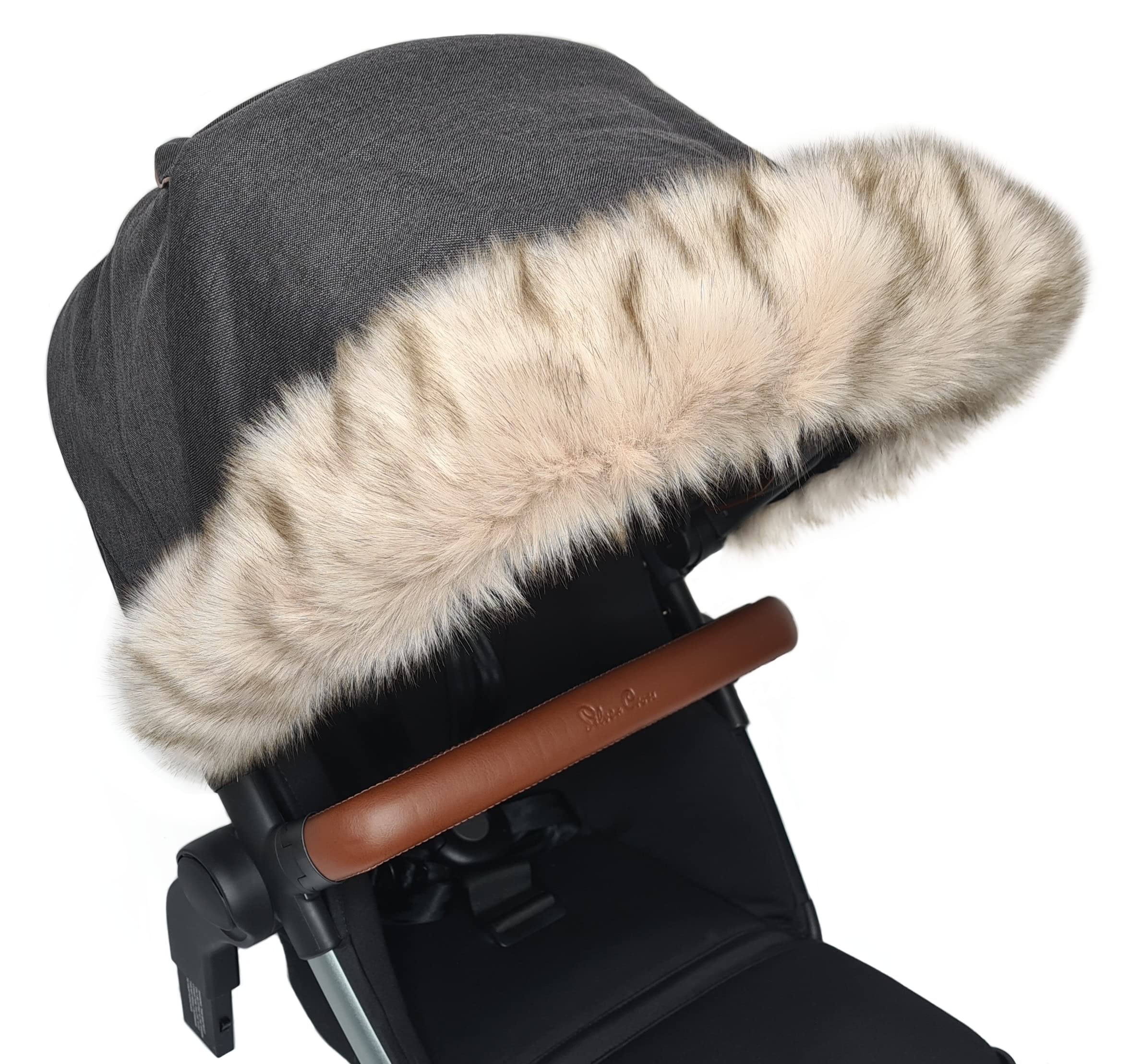 Luxury Faux Fur Pram Hood Fur Trims Blue Pink Silver Universal Fit All pram Brands Models (Caramel)
