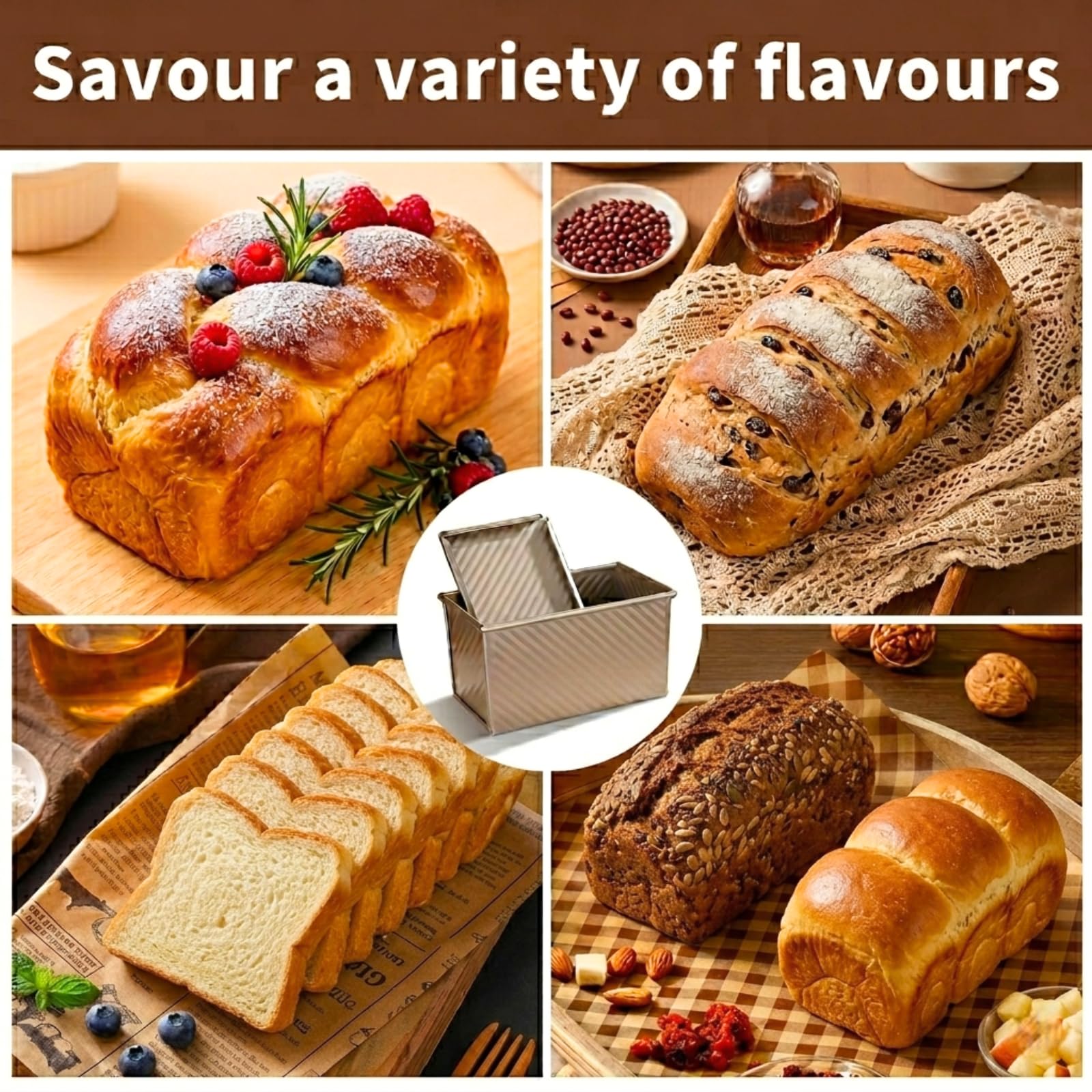 Lot de 2 Moules Pain de Mie avec Couvercle, 32x12x12cm & 20,8x11,8x11cm, 1000g & 450g, Moule à Pain de Mie Antiadhésif en Acier Carbone pour Toasts, Sandwichs et Pâtisseries