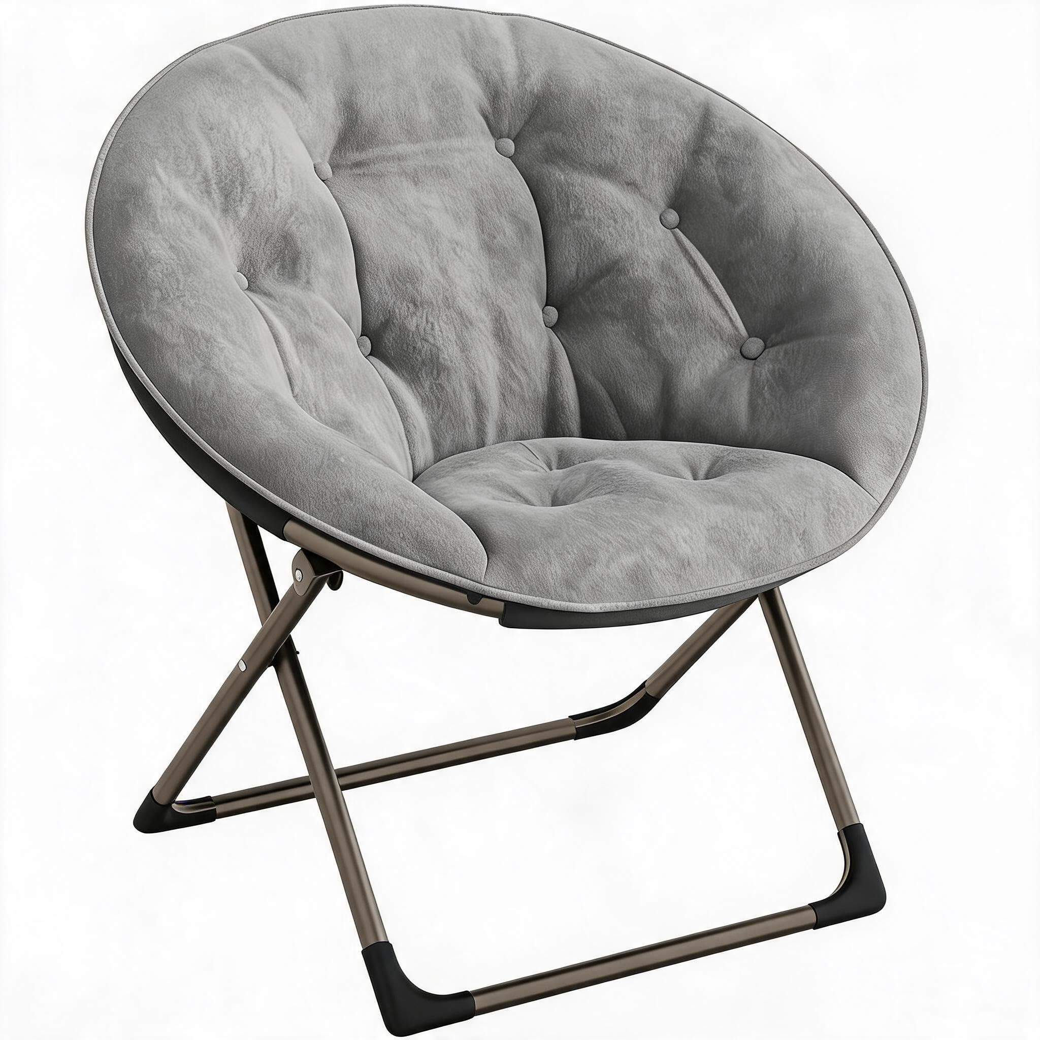 GarveeMore Gray Foldable Plush Saucer Chair Comfy Moon Seat for Living Room