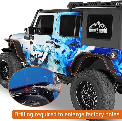 Miniatura 4 de Hooke Road Kit de guardabarros de tubo tubular JK delantero y trasero para Jeep Wrangler JK 24 puertas 2007-2018 con textura negra sólida