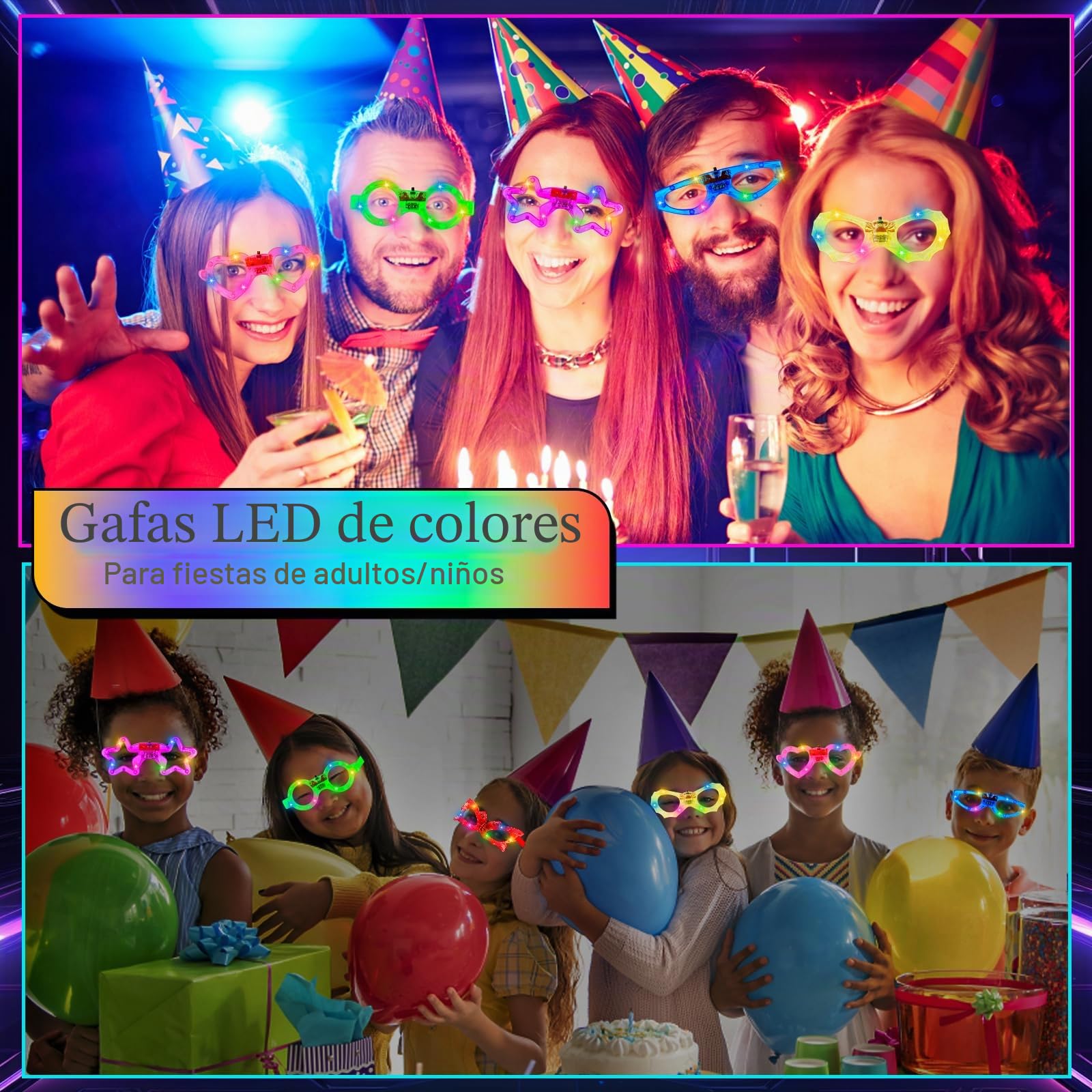 Sweetone Gafas Led Fiesta, 12 Piezas Gafas Luminosas para Fiestas, Gafas con Luces Led Fiesta, Gafas de Neón, Gafas Luces Led Rave para Decoración de Cumpleaños, Carnaval, Navidad, Halloween