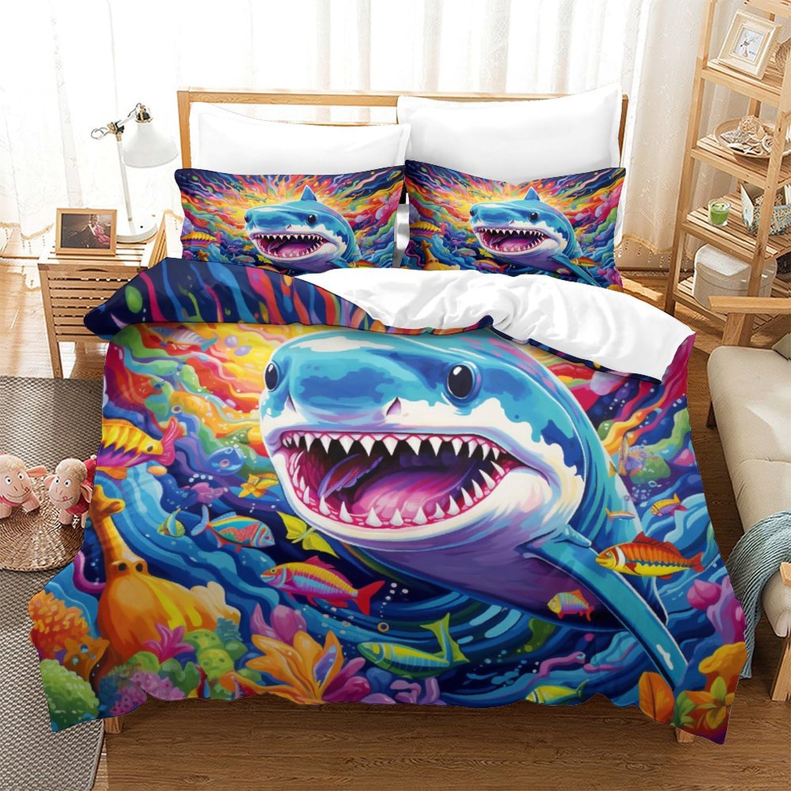 Housse de couette requin respirante et super douce microfibre 3 pièces