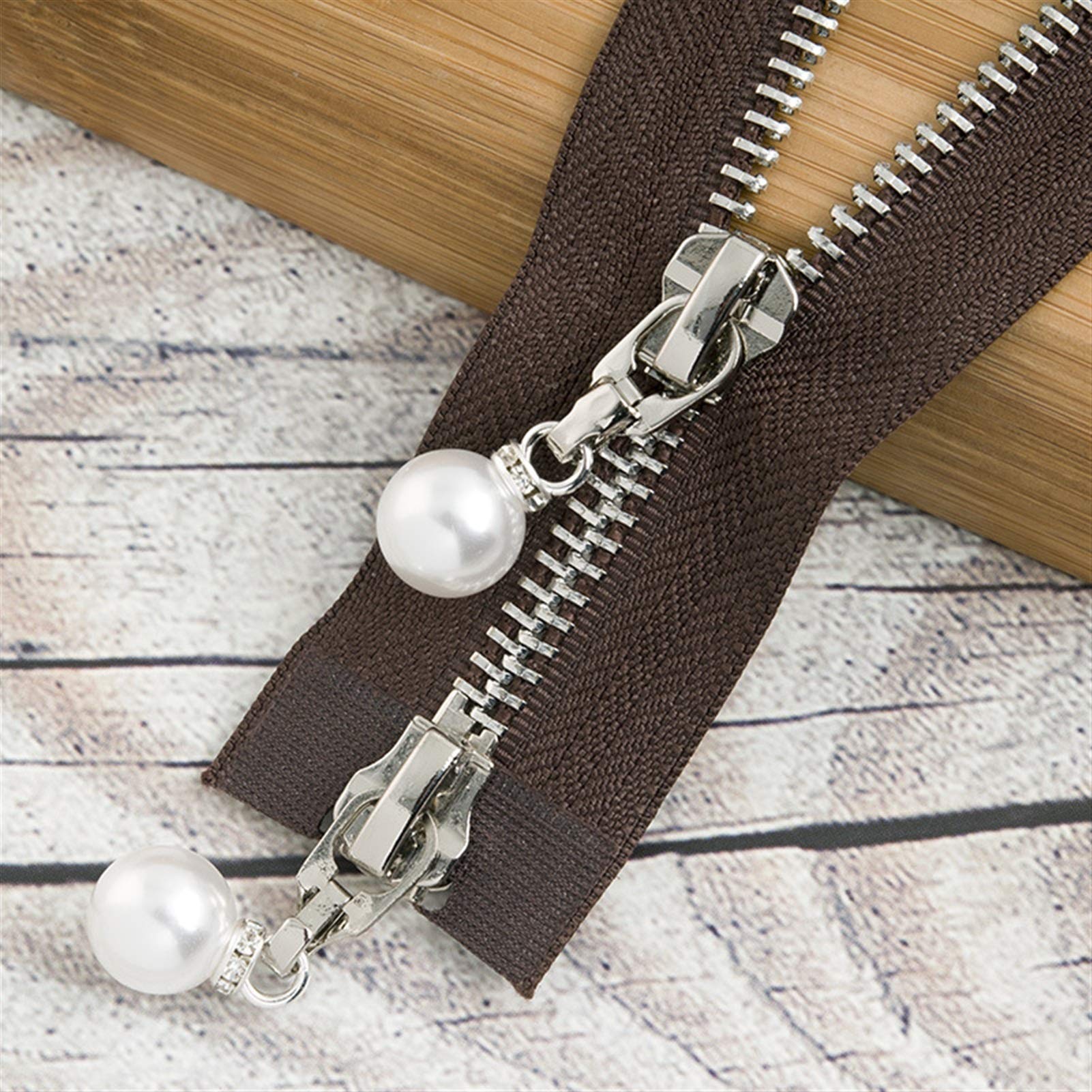 CFFQDQUANB Zipper for Bags, Zippers 1Pc 85cm 120cm 5# Pearl Metal Zipper,for Sewing Clothes Zips,(Coffeesilver120cm)