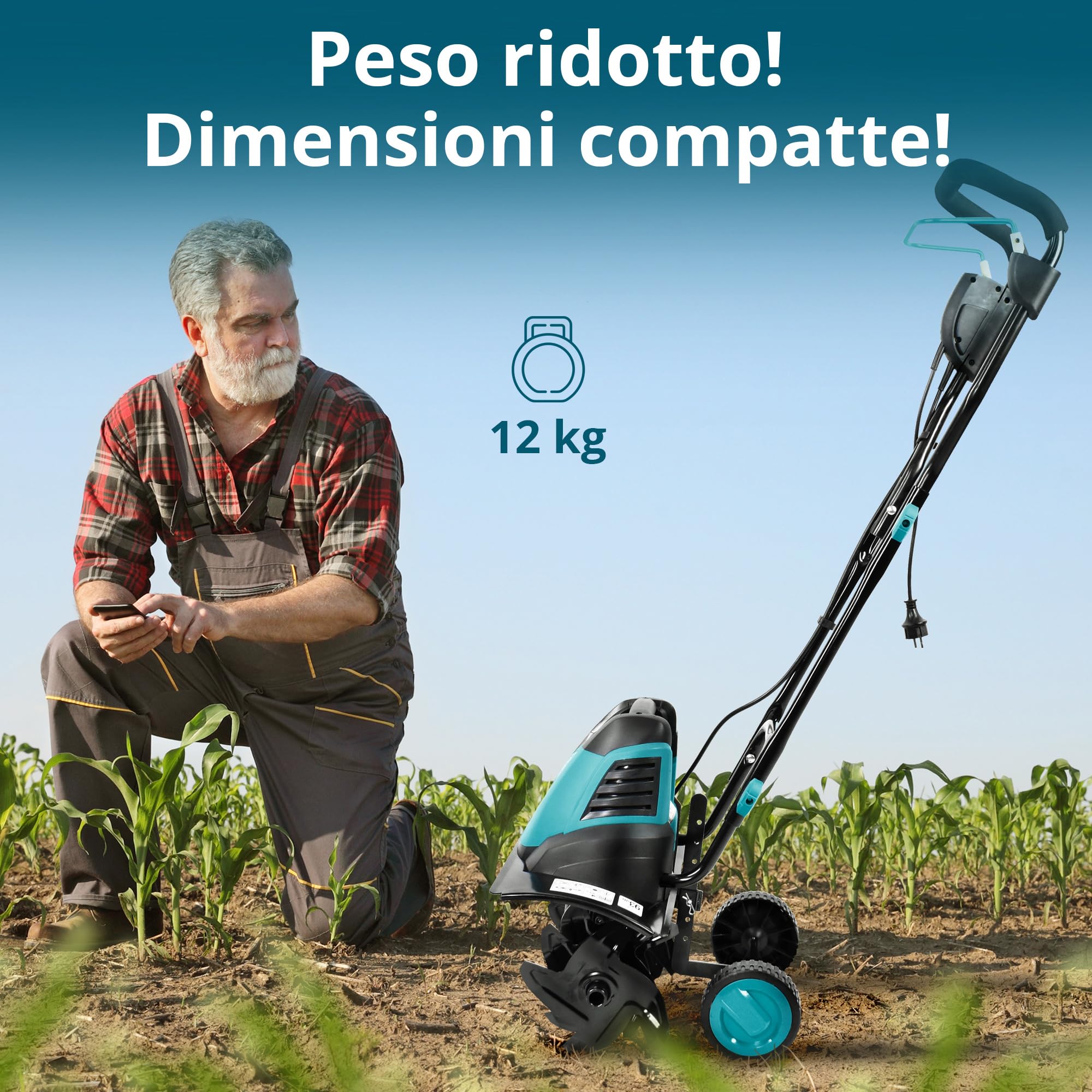 Könner & Söhnen KS 1500 T E - Piccone elettrico,in acciaio da 23 cm,testa regolabile,larghezza di lavoro 40 cm,profondità di lavoro 23 cm,1300 W,fresa da giardino per terreni in cortile