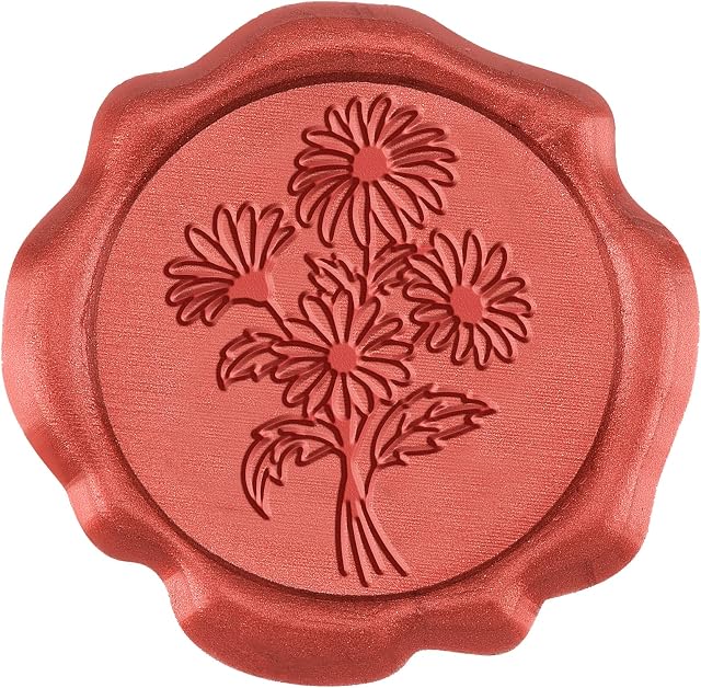 CRASPIRE Daisy Wax Seal Stickers Flower 50PCS Red Wax Seal Stamp Self-adhesive Envelope Seal Stickers 1 Box for Sealing Envelope Cards Gift Wrapping Scrapbooking