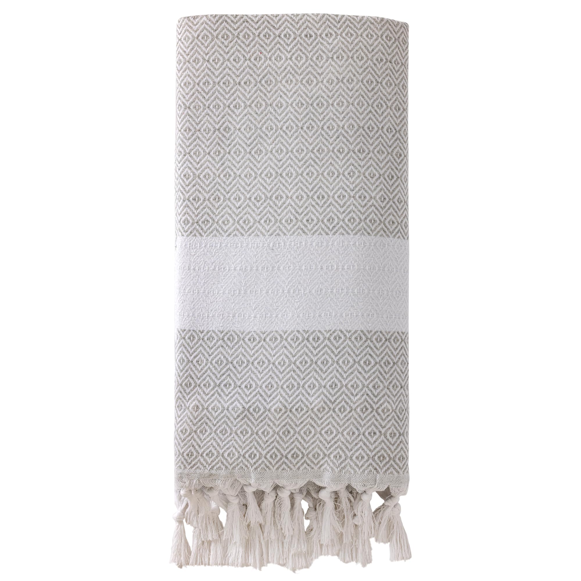 HMETOL 1 Pack Turkish Beach Towel, Geometric Design with Tassel, Sandproof, Quick Dry, Versatile As Yoga Mat, Picnic Blanket, Travel Blanket Grey 180 x 100cm