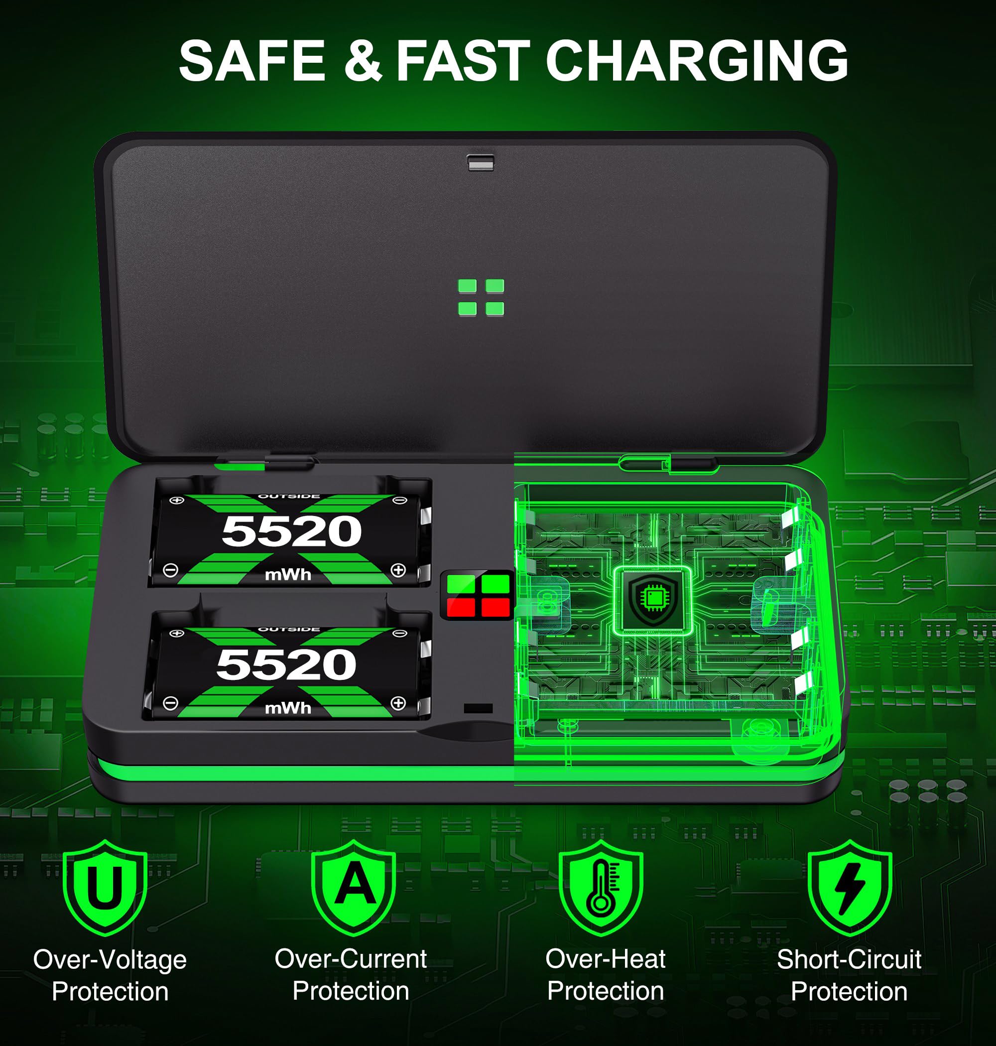 4 batterie da 5520 mWh per Xbox, batteria ricaricabile per Xbox Series X/S/One/One S/One X/One Elite Charging, ricarica rapida per Xbox, non per giochi a cubo