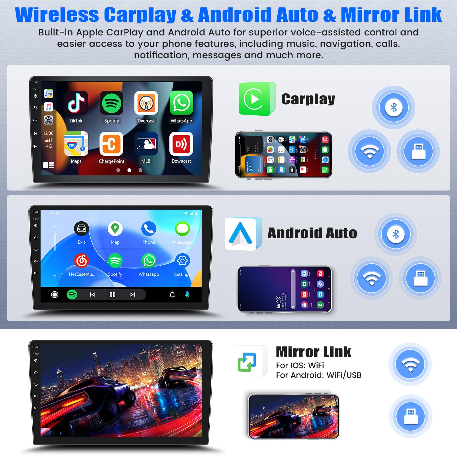 SIXTOP 2G+64G Android Radio de Coche para Mazda 5 2007 2008 2009 2010 con Carplay Android Auto Pantalla Radio Coche 9 Pulgadas con WiFi/GPS/Bluetooth/FM RDS/Mirror Link/EQ/SWC/Cámara Trasera Coche
