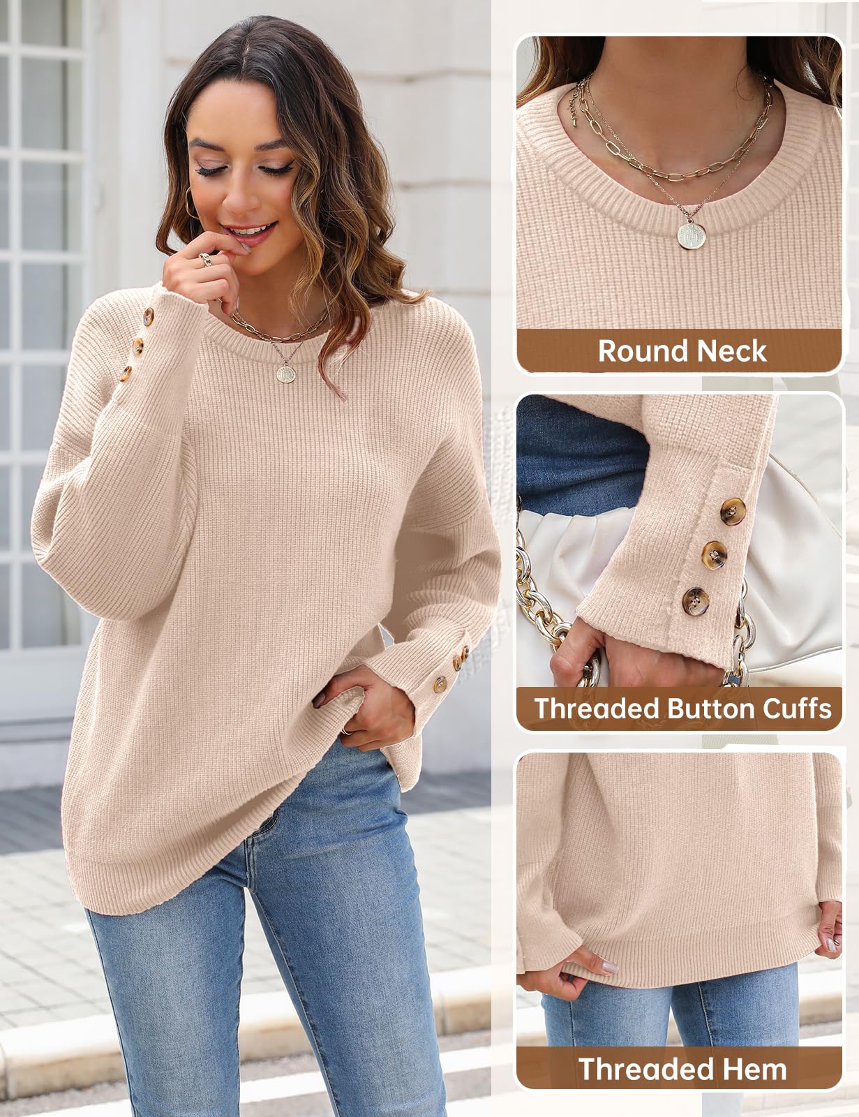 Vijamiy Maglione Donna Collo Rotondo Maglia Moda e Tempo Libero Sweatshirt Elegante Maglione Cashmere Pullover Autunnale Invernale Maglione Caldo